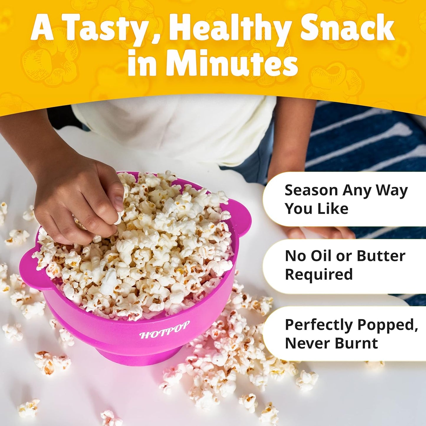 Silicone Microwave Popcorn Popper Bowl - Collapsible, Oil-Free, BPA-Free, Healthy & Yummy Snack Maker