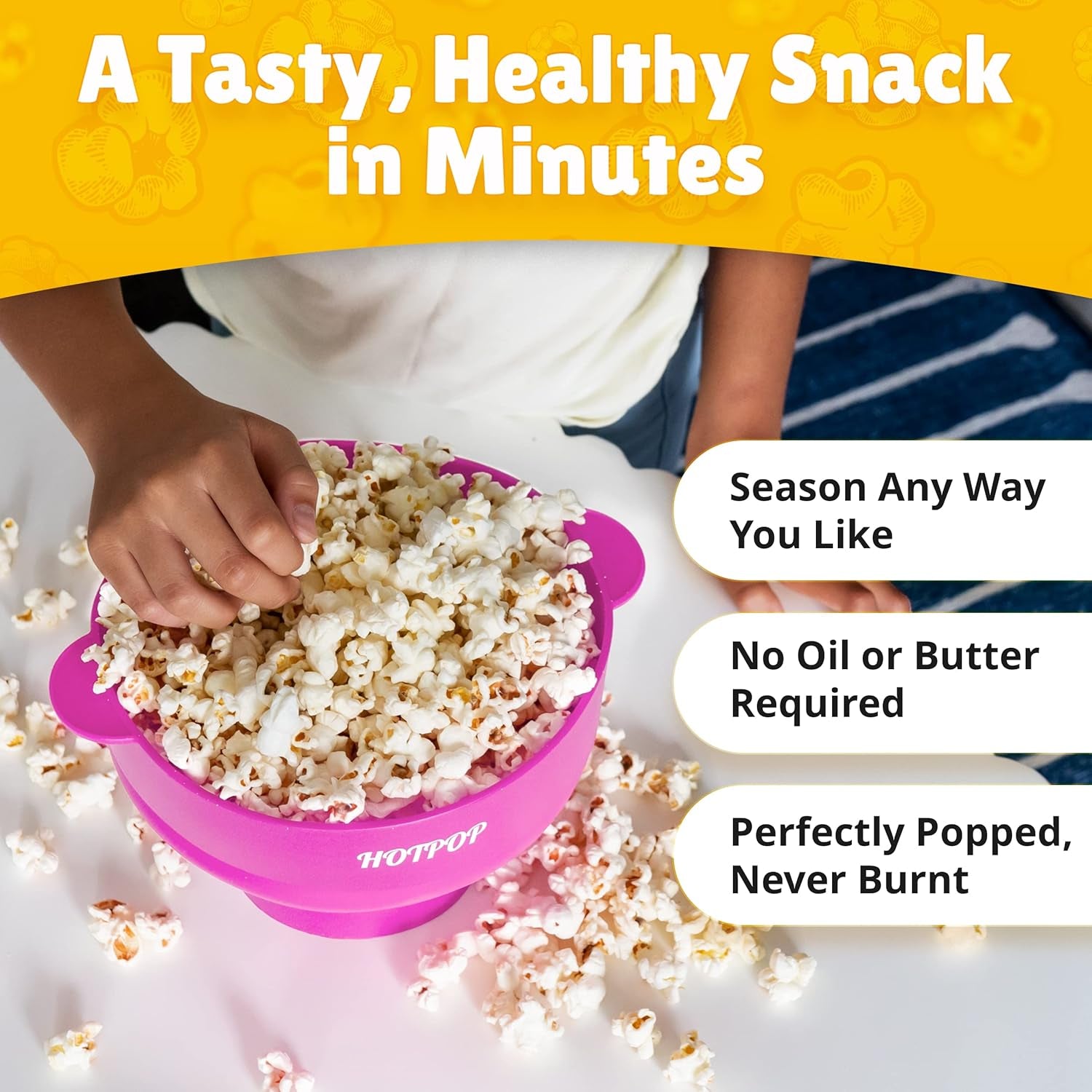 Silicone Microwave Popcorn Popper Bowl - Collapsible, Oil-Free, BPA-Free, Healthy & Yummy Snack Maker