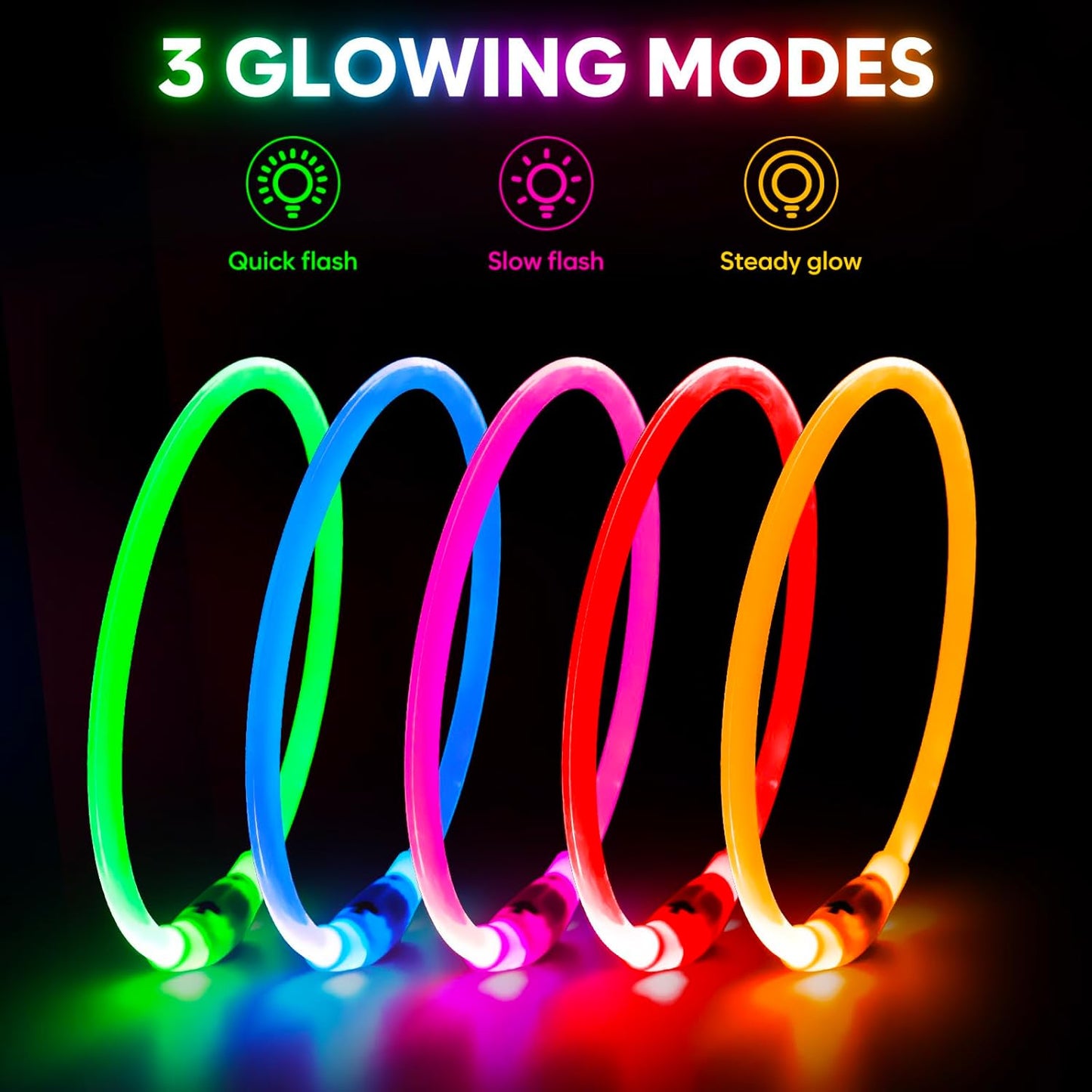 Light up LED Dog Collar - USB Rechargeable, Waterproof, TPU Safety Collar for Night Walks (Adjustable for All Dog Sizes)