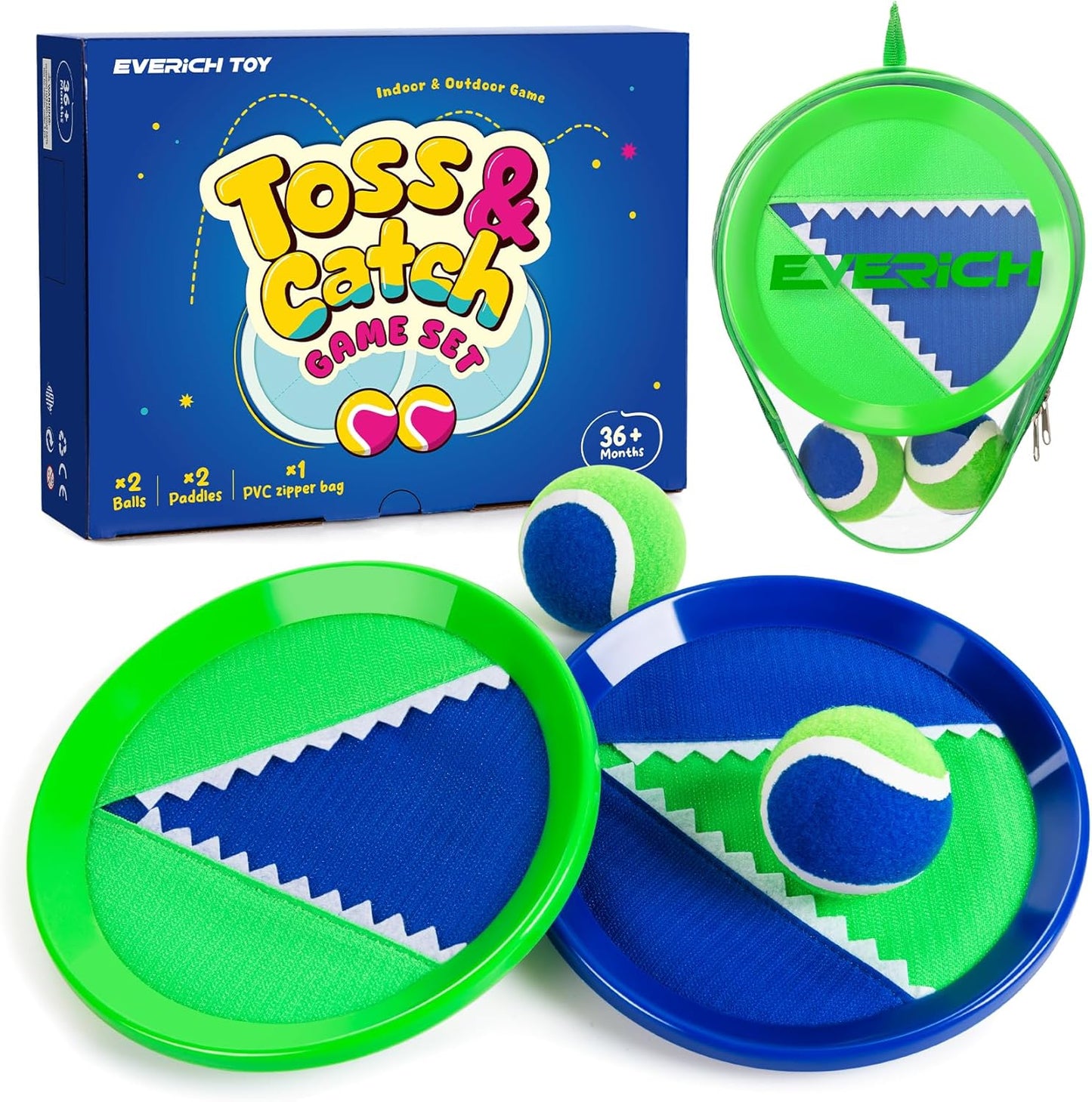 Upgraded Toss & Catch Ball Game Set - Indoor & Outdoor Fun Toy for Kids, Family & Friends (Includes 2 Paddles & 2 Sticky Balls)