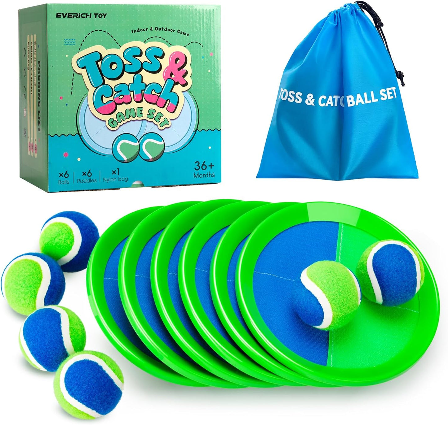 Upgraded Toss & Catch Ball Game Set - Indoor & Outdoor Fun Toy for Kids, Family & Friends (Includes 2 Paddles & 2 Sticky Balls)