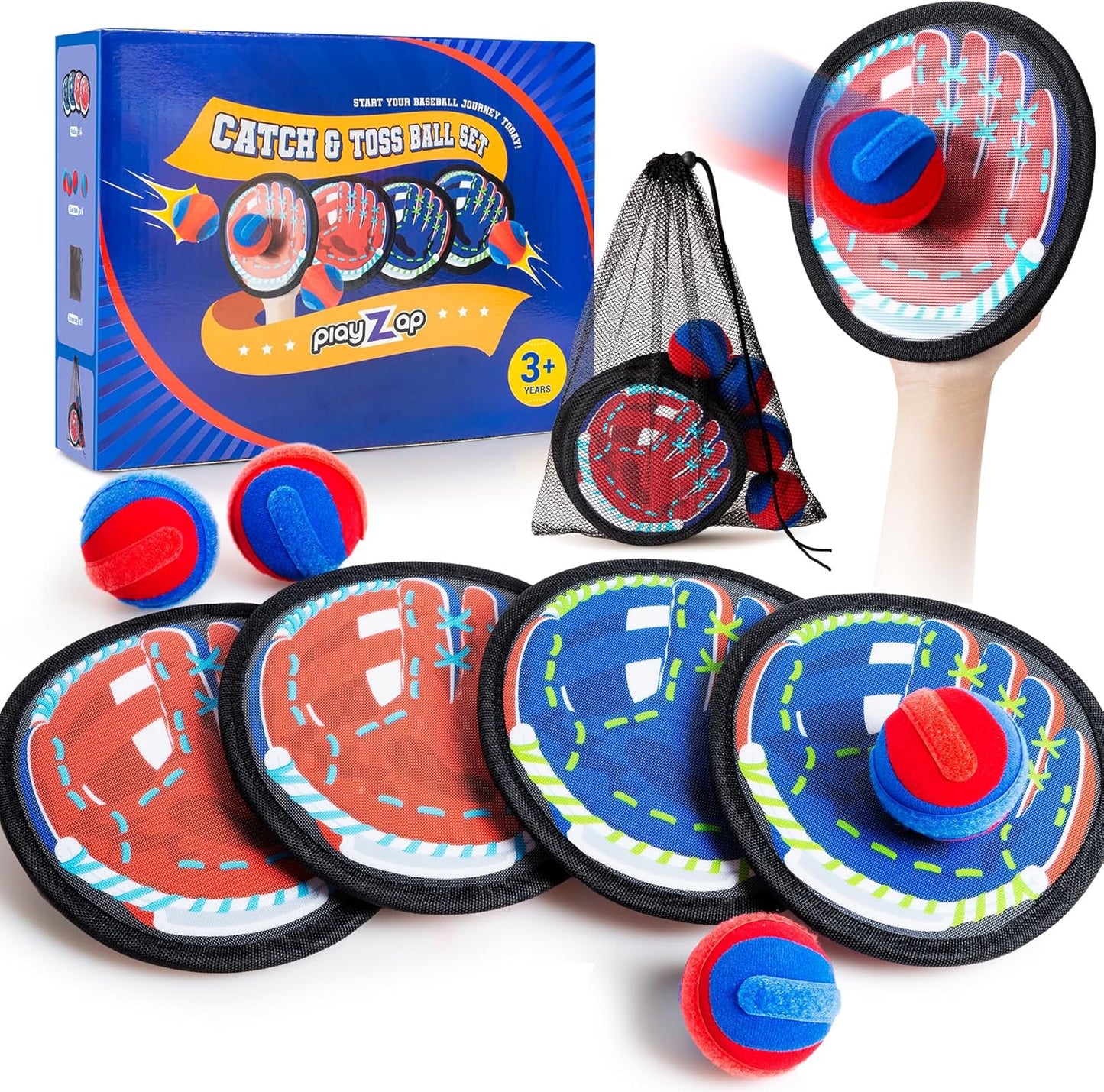 Upgraded Toss & Catch Ball Game Set - Indoor & Outdoor Fun Toy for Kids, Family & Friends (Includes 2 Paddles & 2 Sticky Balls)