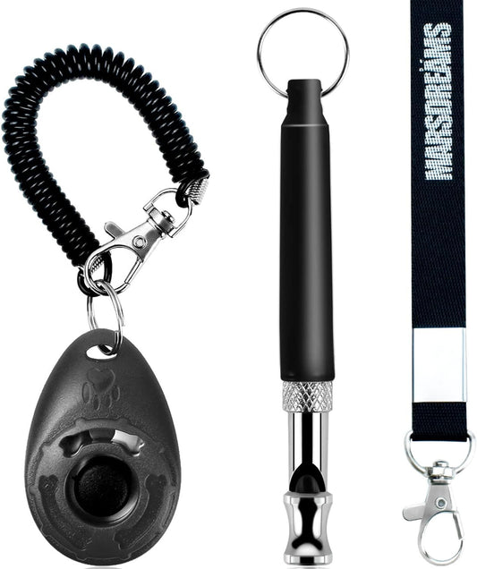 Pet Training Clicker & Whistle Set With Lanyard (3-Pack) - Adjustable Frequency Long-Range Behavior & Bark Control, Training Accessories for Dogs & Puppies 
