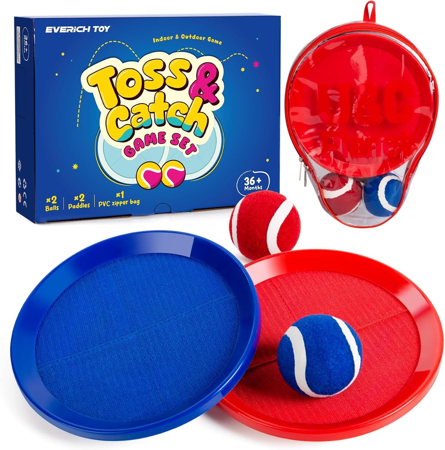 Upgraded Toss & Catch Ball Game Set - Indoor & Outdoor Fun Toy for Kids, Family & Friends (Includes 2 Paddles & 2 Sticky Balls)