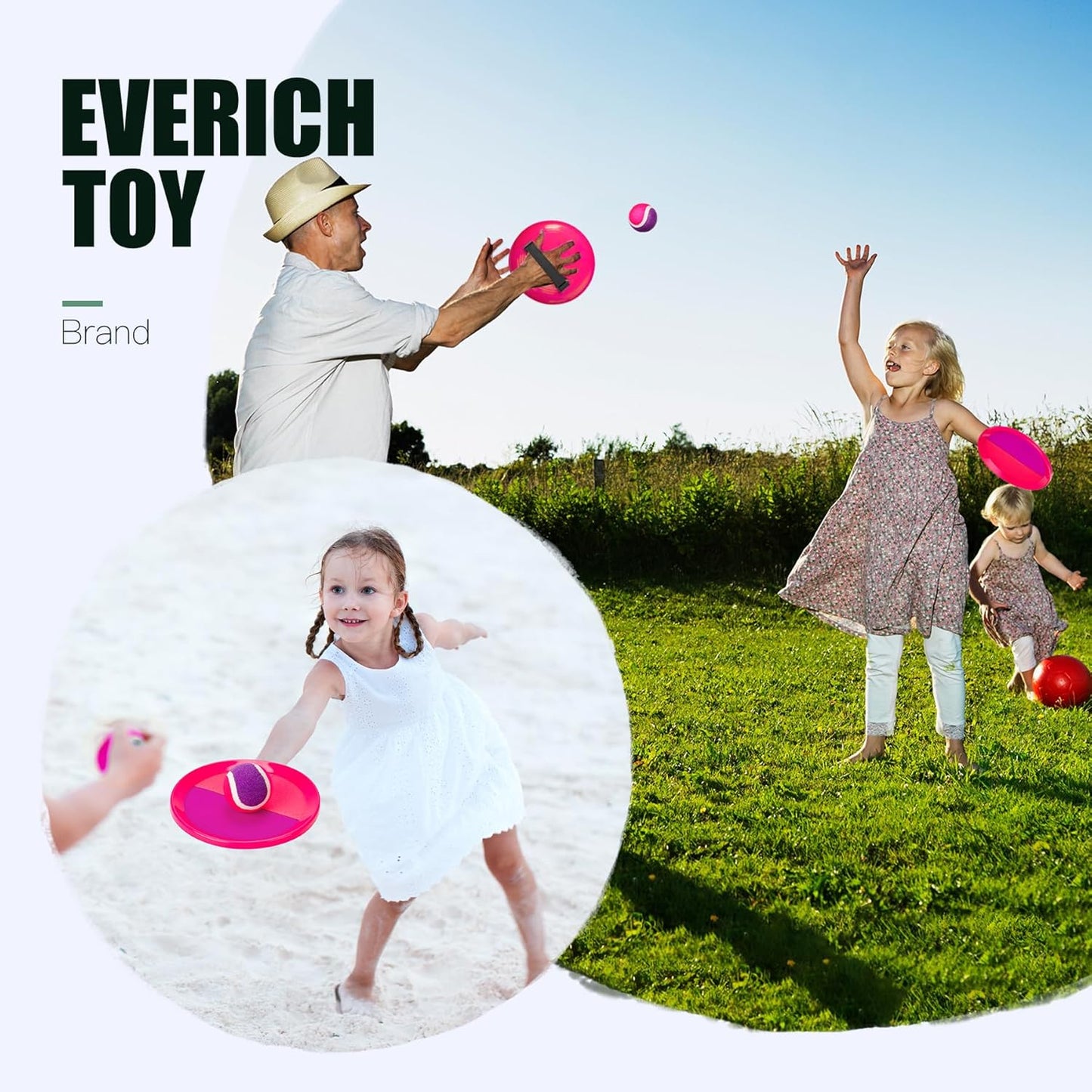 Upgraded Toss & Catch Ball Game Set - Indoor & Outdoor Fun Toy for Kids, Family & Friends (Includes 2 Paddles & 2 Sticky Balls)