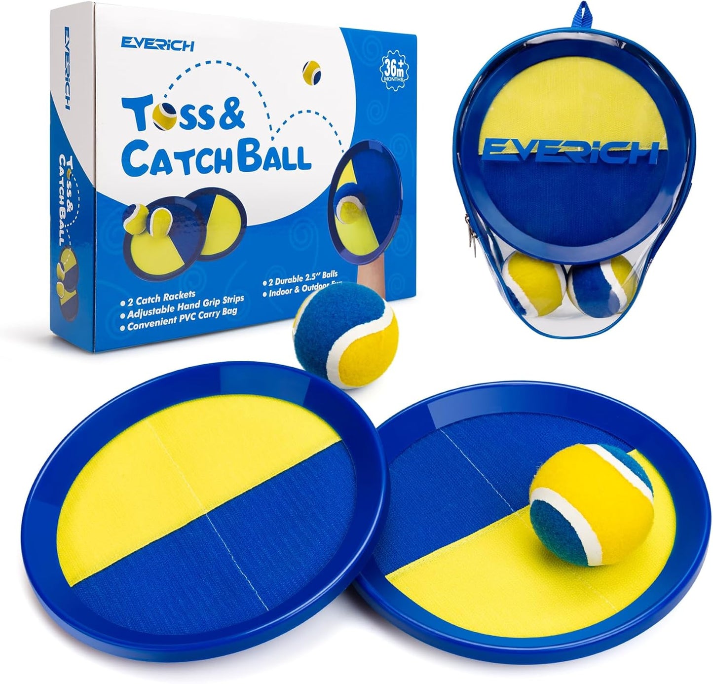 Upgraded Toss & Catch Ball Game Set - Indoor & Outdoor Fun Toy for Kids, Family & Friends (Includes 2 Paddles & 2 Sticky Balls)