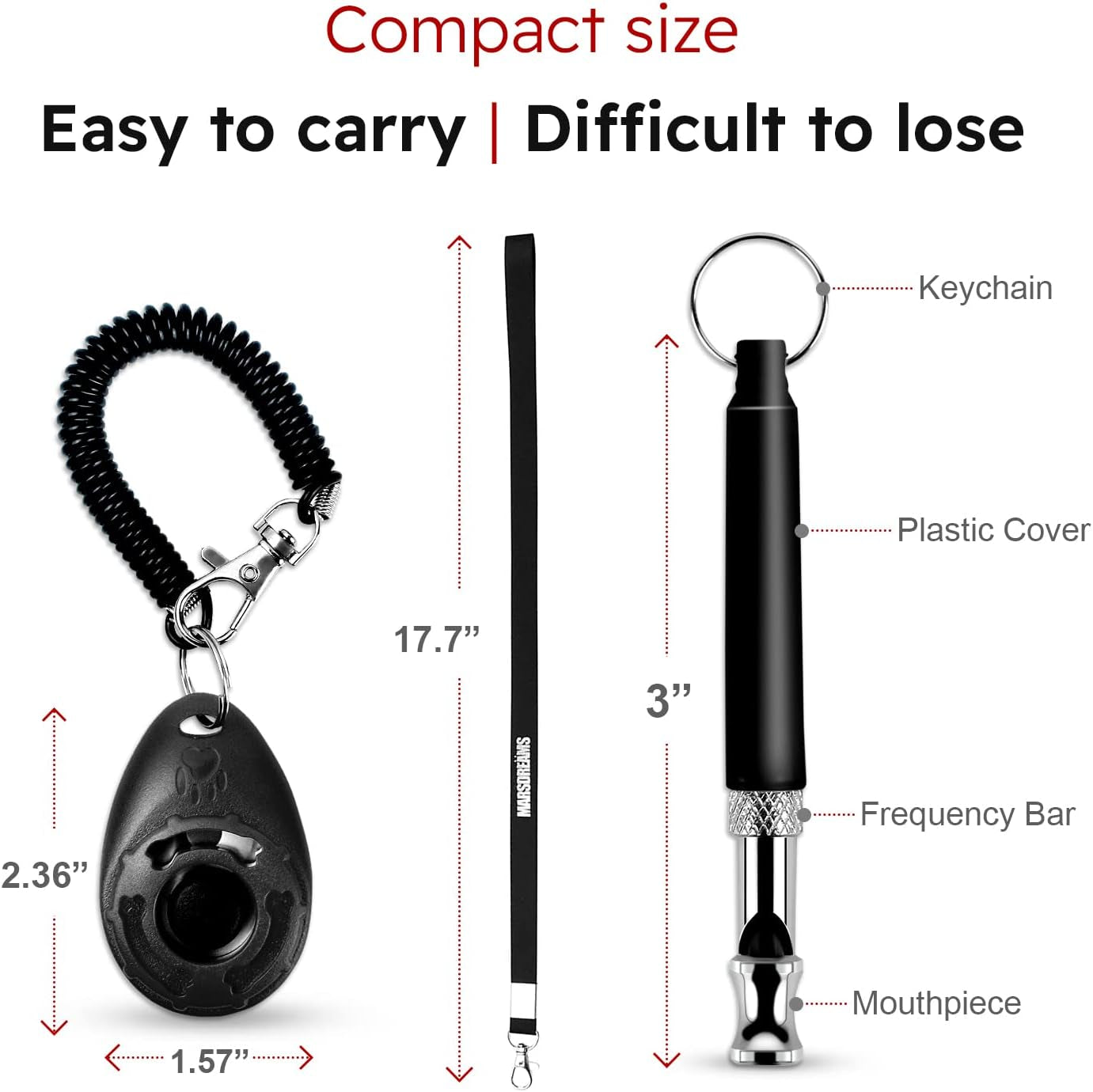 Pet Training Clicker & Whistle Set With Lanyard (3-Pack) - Adjustable Frequency Long-Range Behavior & Bark Control, Training Accessories for Dogs & Puppies 