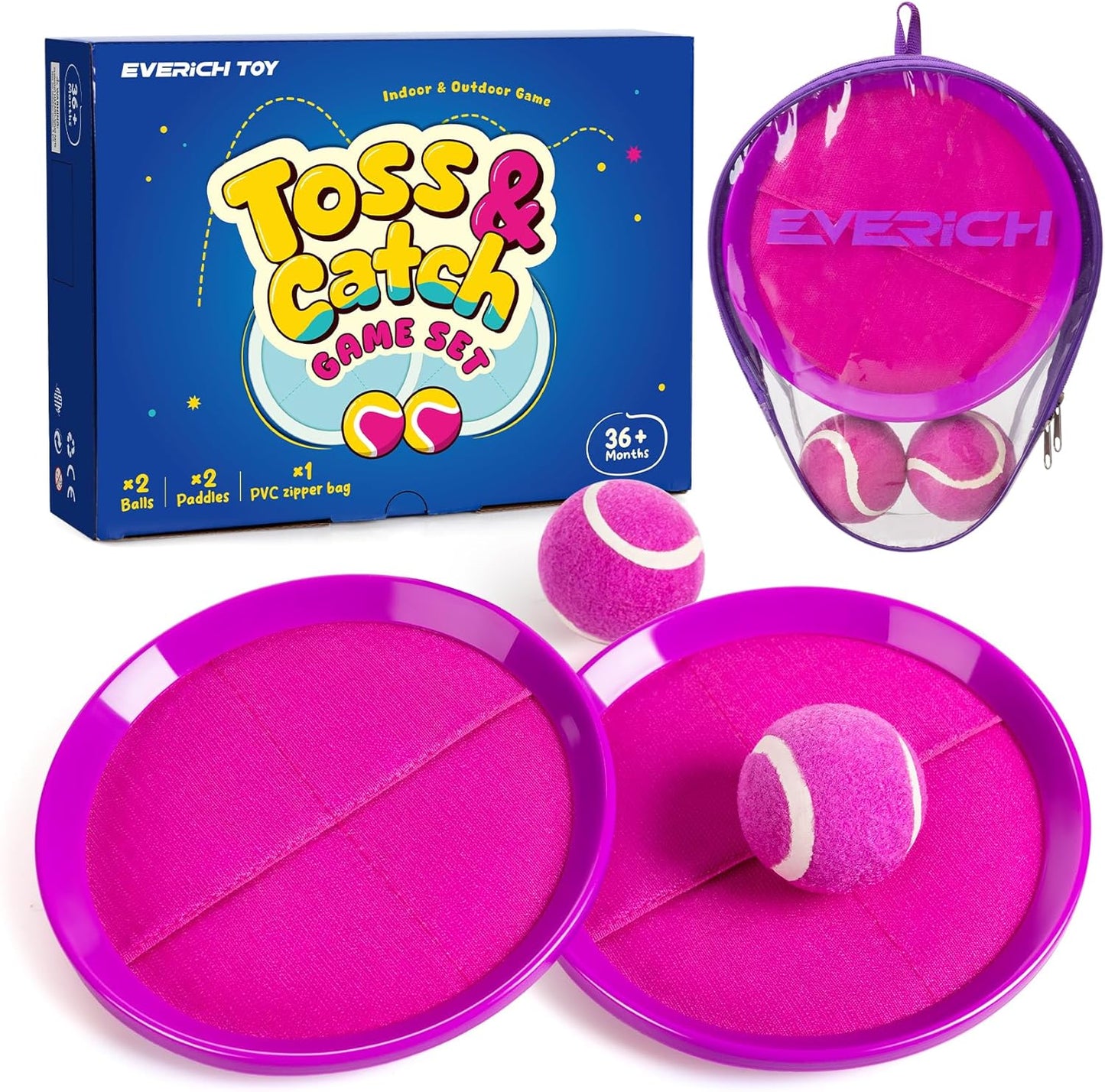 Upgraded Toss & Catch Ball Game Set - Indoor & Outdoor Fun Toy for Kids, Family & Friends (Includes 2 Paddles & 2 Sticky Balls)