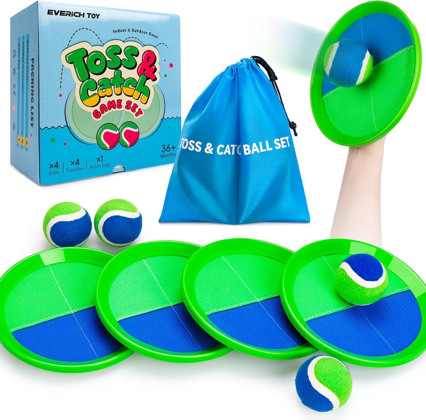 Upgraded Toss & Catch Ball Game Set - Indoor & Outdoor Fun Toy for Kids, Family & Friends (Includes 2 Paddles & 2 Sticky Balls)