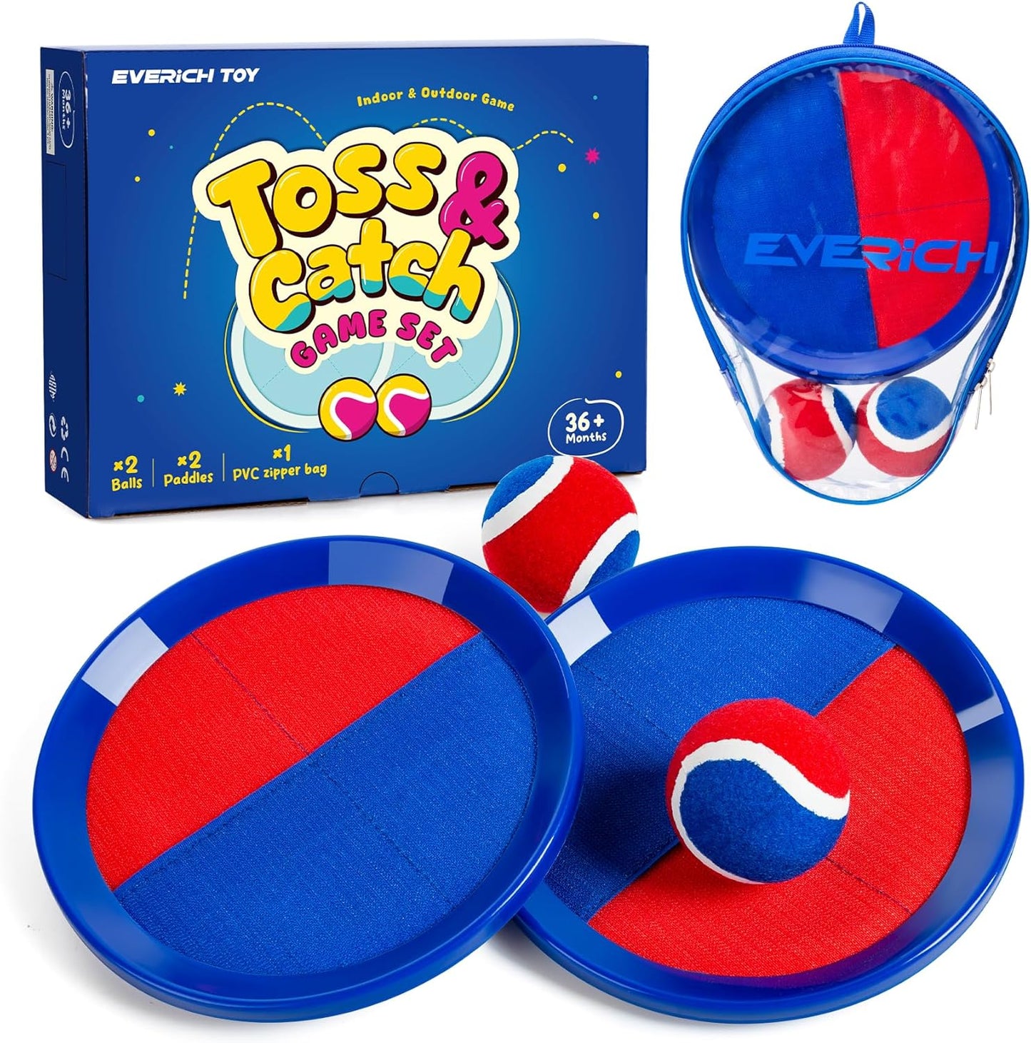 Upgraded Toss & Catch Ball Game Set - Indoor & Outdoor Fun Toy for Kids, Family & Friends (Includes 2 Paddles & 2 Sticky Balls)