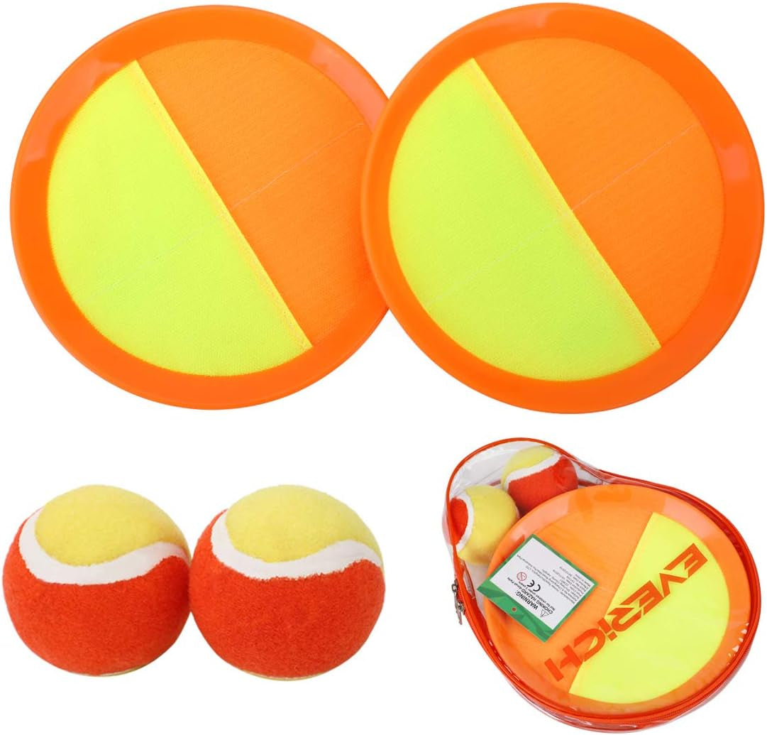 Upgraded Toss & Catch Ball Game Set - Indoor & Outdoor Fun Toy for Kids, Family & Friends (Includes 2 Paddles & 2 Sticky Balls)