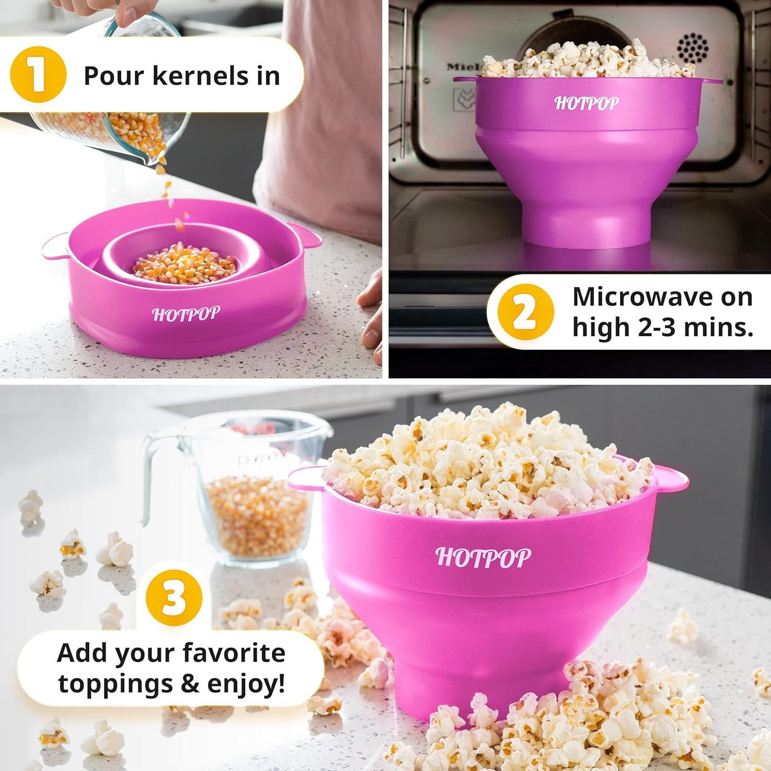 Silicone Microwave Popcorn Popper Bowl - Collapsible, Oil-Free, BPA-Free, Healthy & Yummy Snack Maker